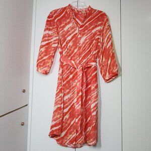 Soft Surroundings Abstract Tie-Dye Pattern Cotton Dress Women's Size S Red/Coral